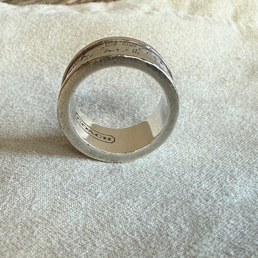 Vintage 925 Sterling silver Coach ring - print - handwriting - womens - 7.5 - 8 - Picture 3 of 8